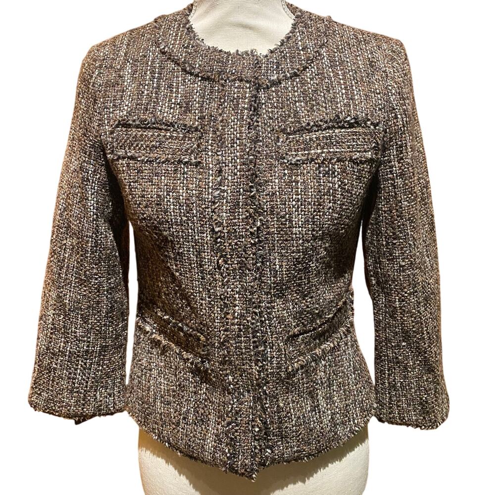 Michael Kors Size 2 ladies jacket Chocolate Brown Fringe Details Wool Blend